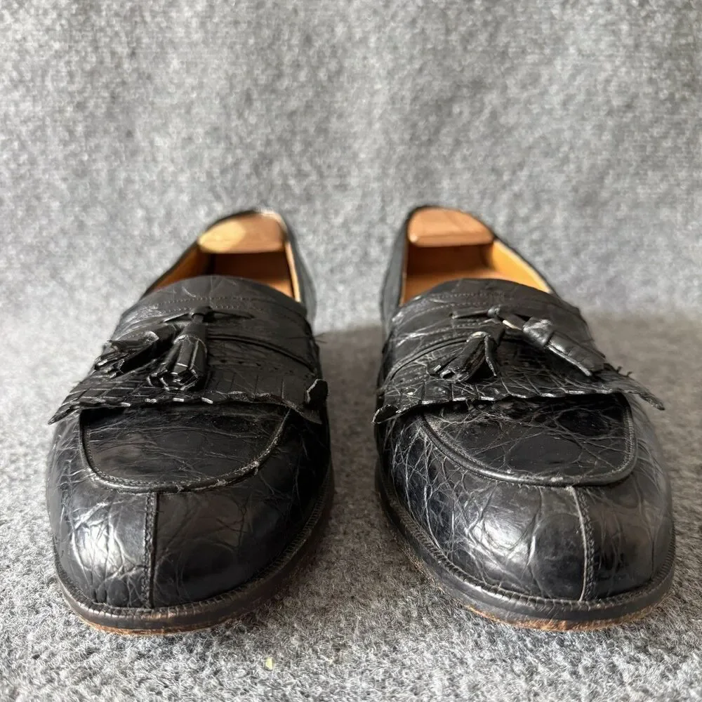 $900 Mezlan Full Genuine CROCODILE ALLIGATOR Shoes Tassel Loafers 11.5 M Black